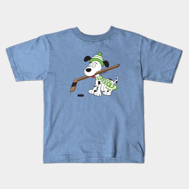 Cute Hockey Dog Kids T-Shirt by SaucyMittsHockey